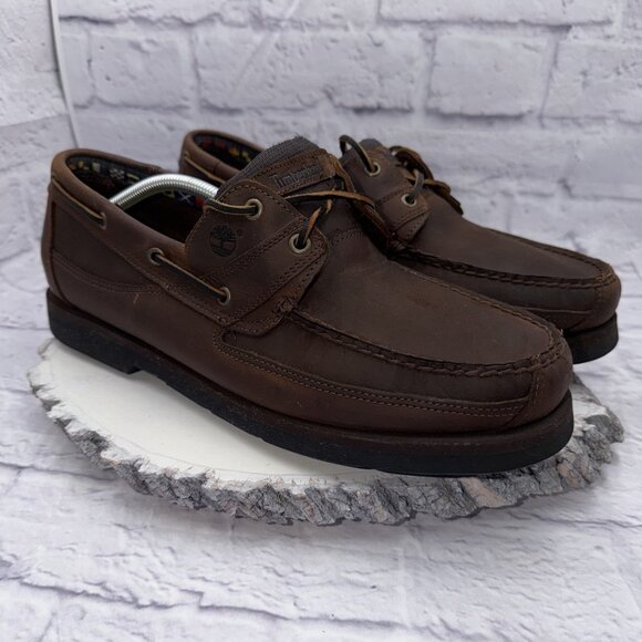 Timberland Mens Size 13W Brown Leather Loafer Boat Shoe 71024 Slip On Casual - Picture 2 of 13